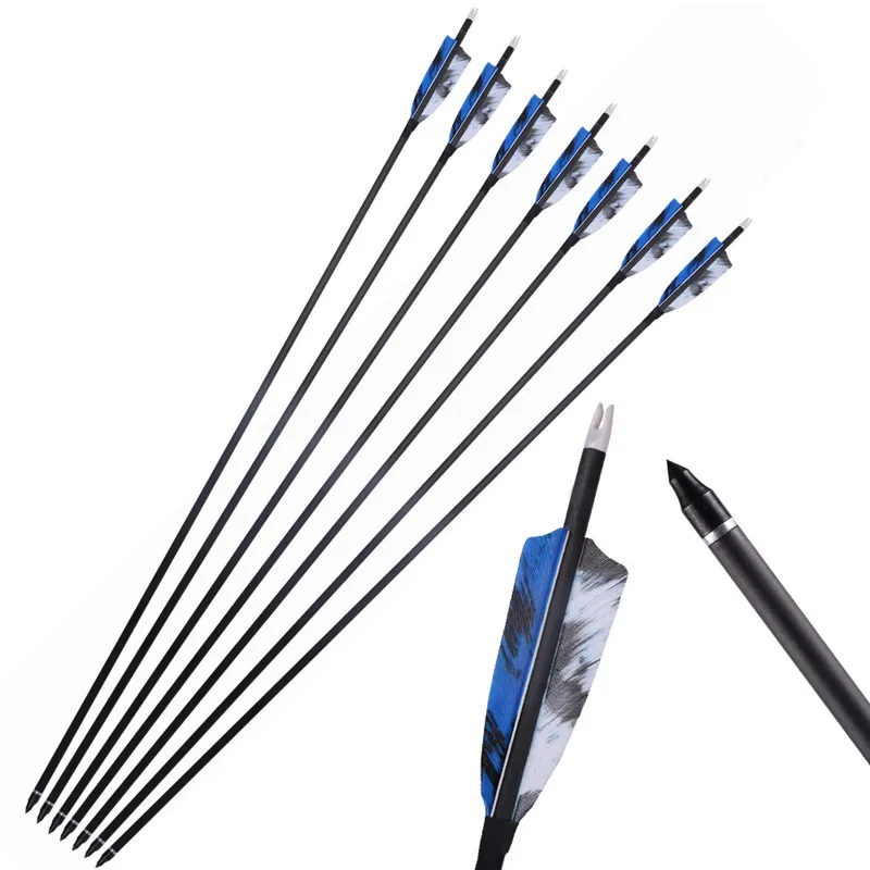 

6/12PCS Mixed Carbon Arrows with Blue Turkey Feather Practice Hunting Shooting Target Archery Arrow For Recurve Compound Bow