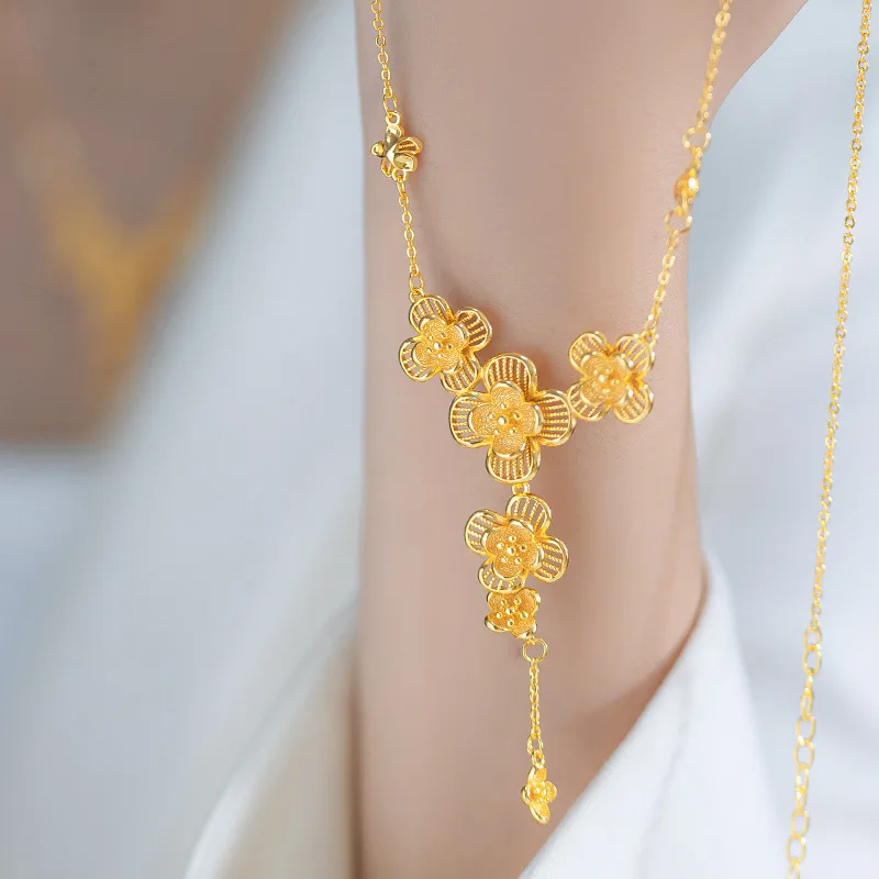 14k Yellow Gold Color Plum Blossom Hollow Collarbone Sleeve Chain Necklace Women's Birthday Party Fashion Clavicle Chain Jewelry
14k Yellow Gold Color Plum Blossom Hollow Collarbone Sleeve Chain Necklace Women's Birthday Party Fashion Clavicle Chain Jewelry