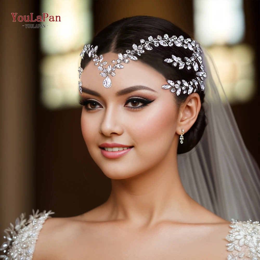 

Женская цепочка для волос TOPQUEEN, свадебный головной убор с искусственными кристаллами, модный головной убор невесты, аксессуары для волос HP599