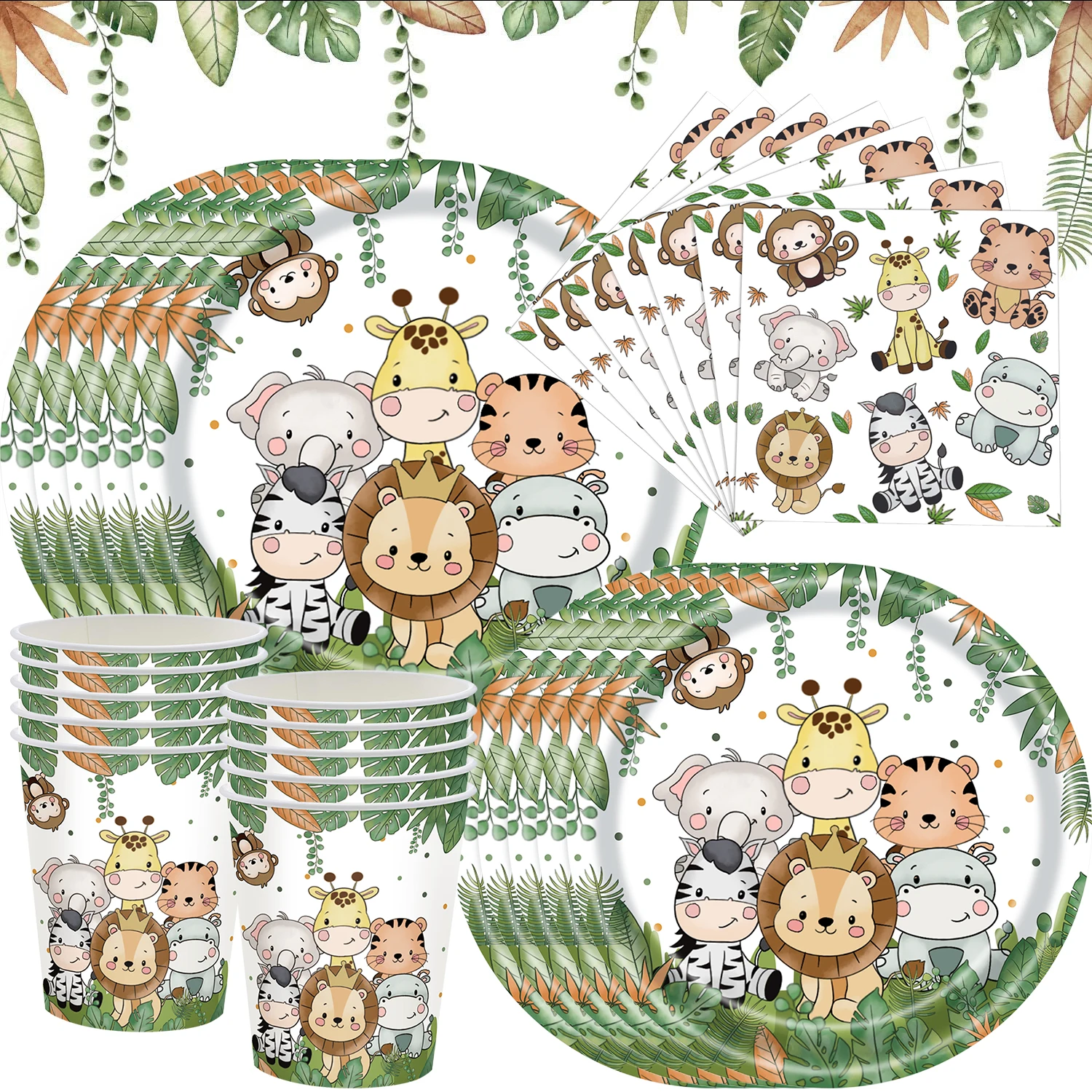 

Jungle Safari Party Supplies Jungle Safari Theme Paper Cup Plate Banner Tablecloth for Kids Birthday Party Decor Baby Shower