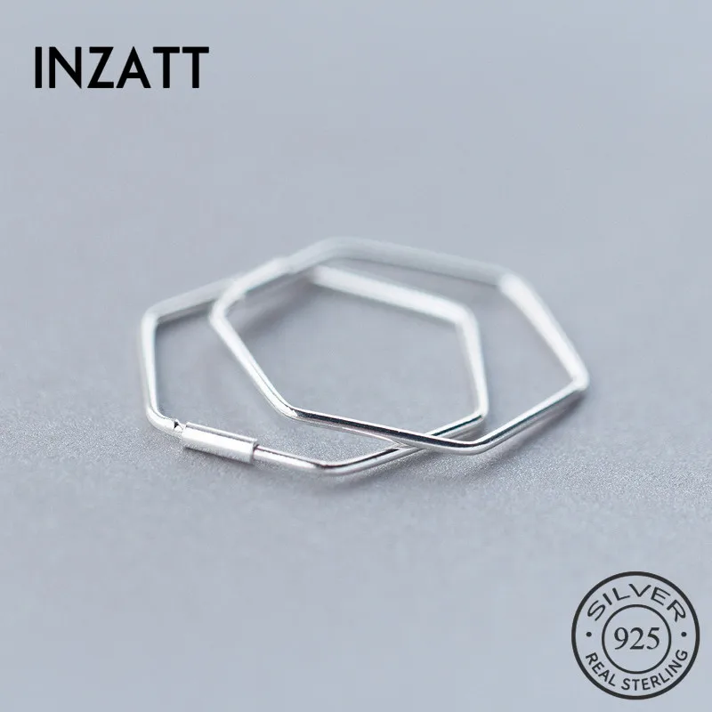 

INZATT 100% 925 Sterling Silver Hyperbole Minimalist Geometric Polygon Hoop Earrings Accessories for Women Fine Jewelry Gift