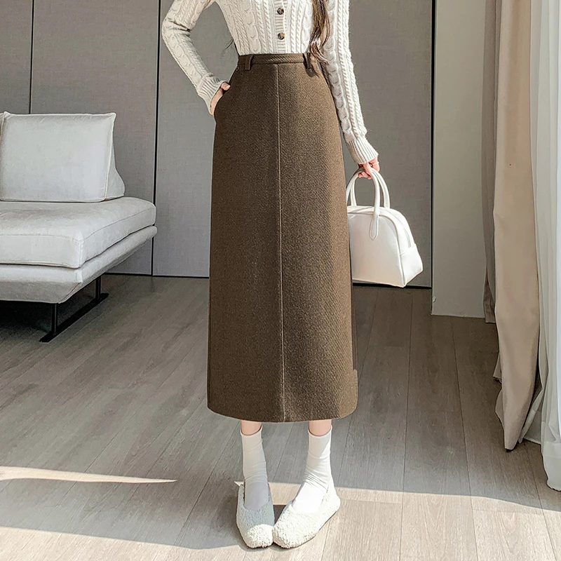 2023 New Autumn Winter Wool Blend Long Skirts Women Fashion High Waist Straight Skirt Korean Ladies Elegant Wool Midi Skirt
2023 New Autumn Winter Wool Blend Long Skirts Women Fashion High Waist Straight Skirt Korean Ladies Elegant Wool Midi Skirt