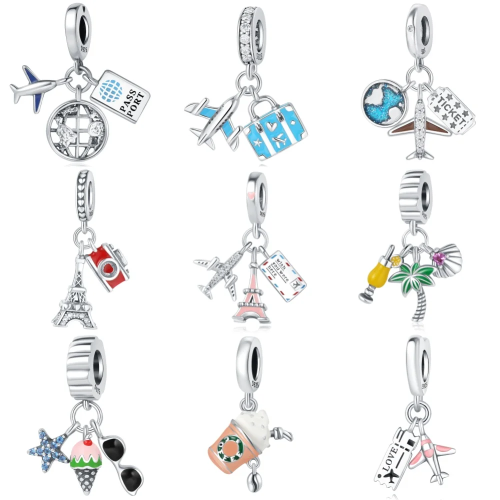 

925 Sterling Silver Travel Vacation Series Pendant Charms Beads Fit Original Pandora Bracelets S925 DIY Jewelry Gifts Accessory