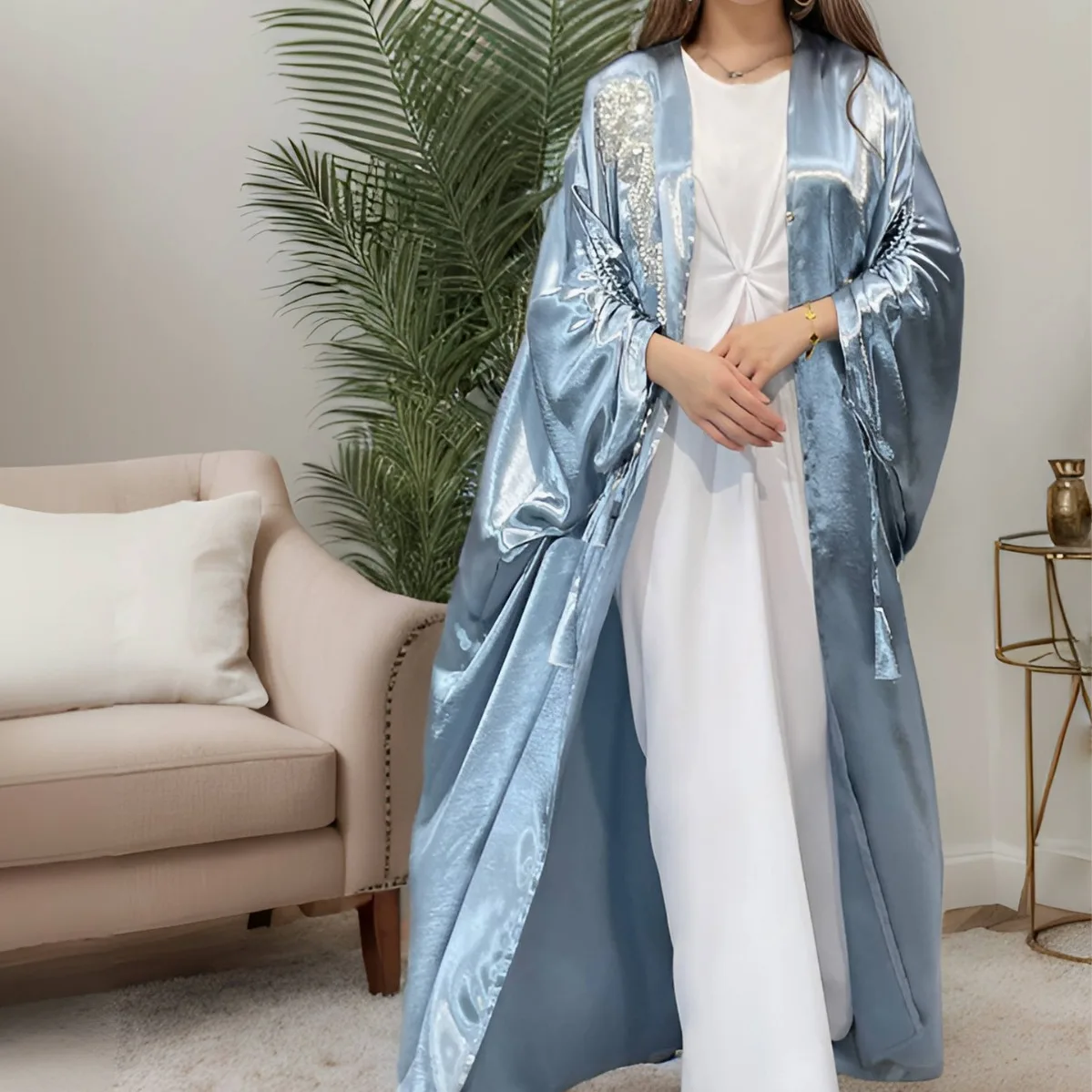 

Elegant And Simple Türkiye Solid Large Satin Robe Abaya