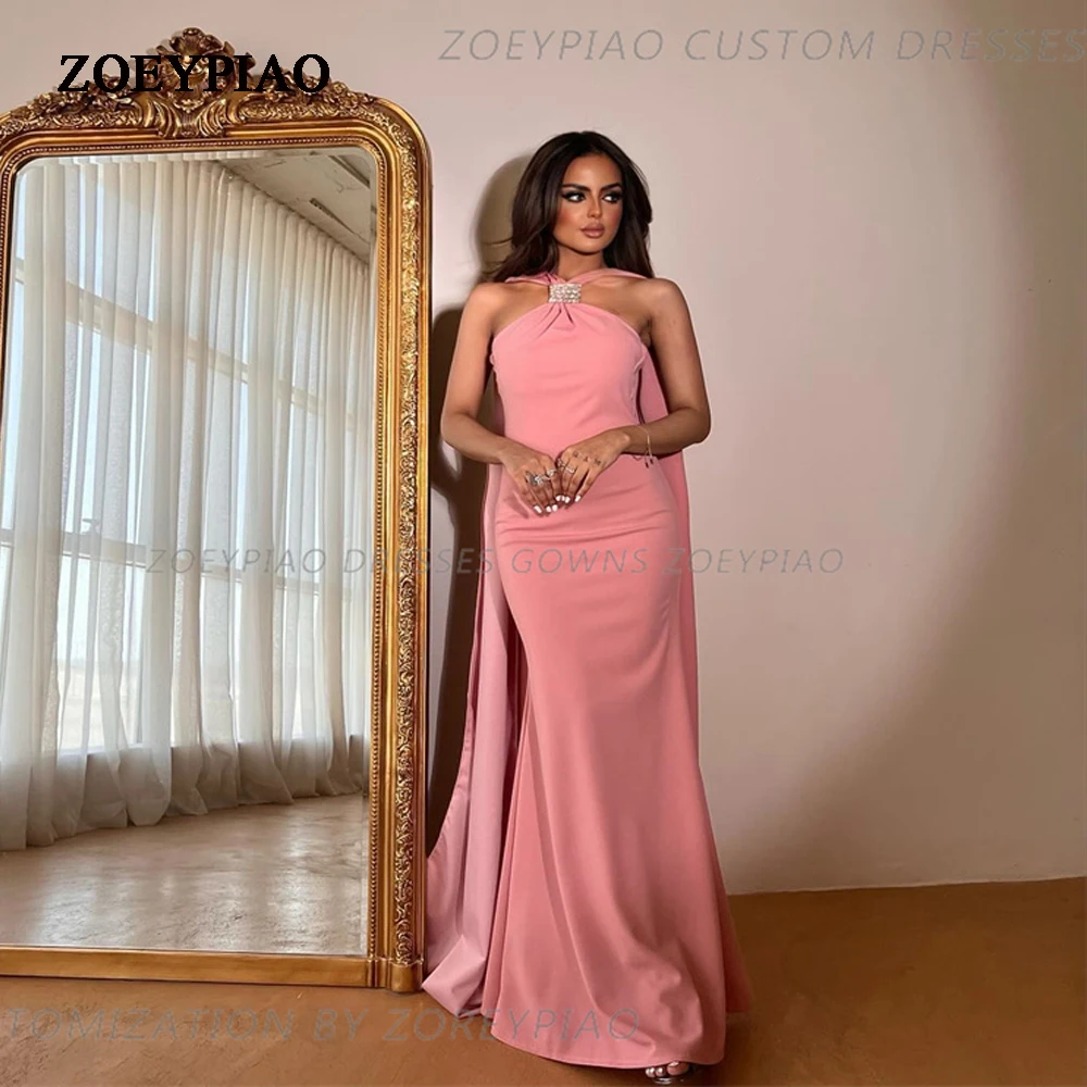 Pink Mermaid Halter Pleated Satin Prom Dresses Elegant Sleeveless Evening Party Dress Cape Sleeve Celebrity Gowns Gown Arabic
Pink Mermaid Halter Pleated Satin Prom Dresses Elegant Sleeveless Evening Party Dress Cape Sleeve Celebrity Gowns Gown Arabic