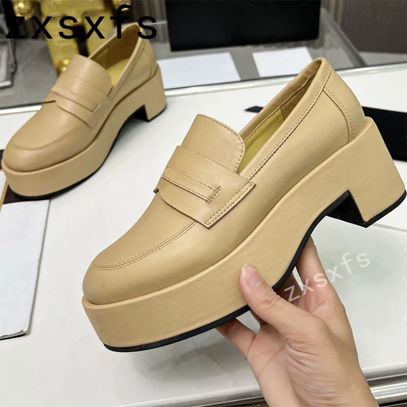 2022 New Genuine Leather Chunky High Heels Shoes Slip On Round Toe Thick Sole Loafers Shoes Brand Sexy Party Dress Shoes
2022 New Genuine Leather Chunky High Heels Shoes Slip On Round Toe Thick Sole Loafers Shoes Brand Sexy Party Dress Shoes