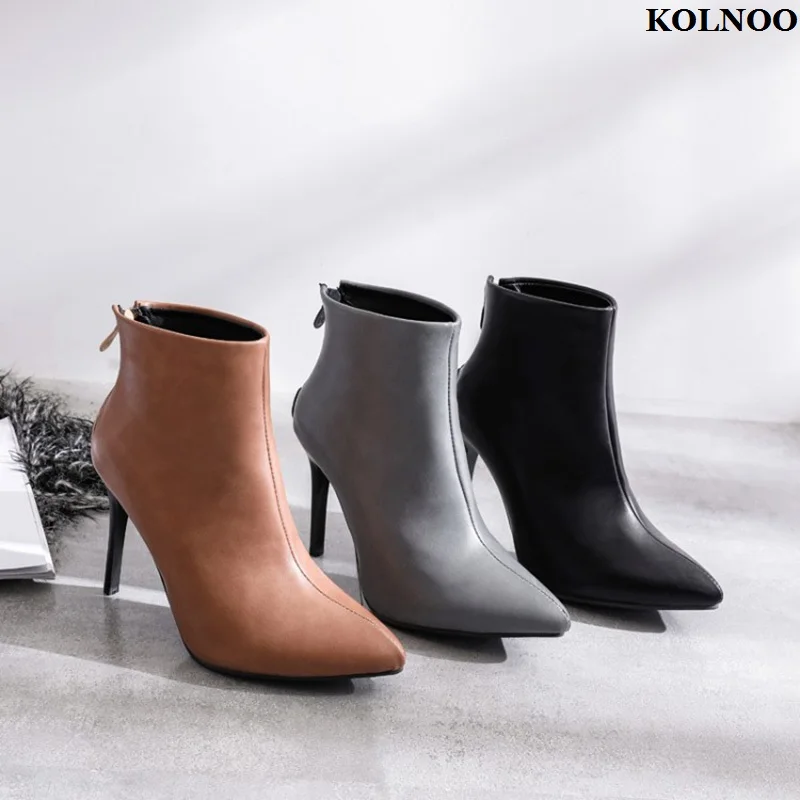 

Женские ботинки ручной работы Kolnoo на высоком каблуке, с острым носком, большие размеры 34-47, универсальные ботильоны, вечерняя модная обувь