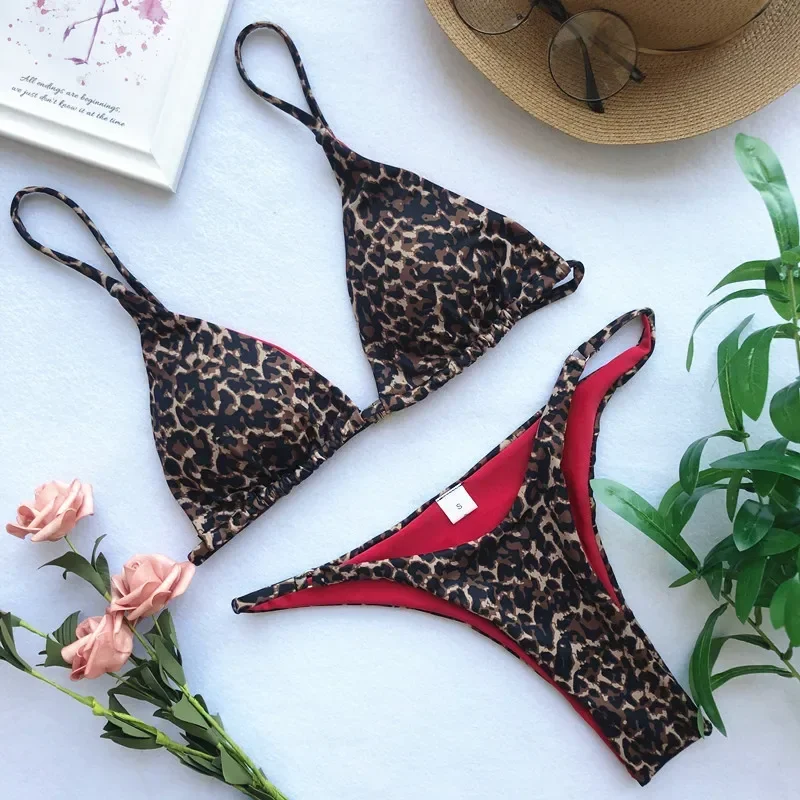 

Micro Leopard Print Triangle Bikinis Set Swimwear Mini Thong Swimsuit Women Sexy High Cut Bathing Suit Biquini Bikini 2024 Mujer