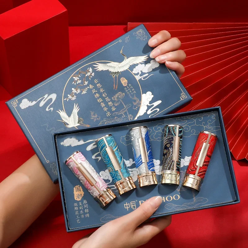 

5pcs Chinese Style Carved Lipstick Set Matte Moisturizing lips Gift Box New Makeup lip stick luxury makeup lip kit