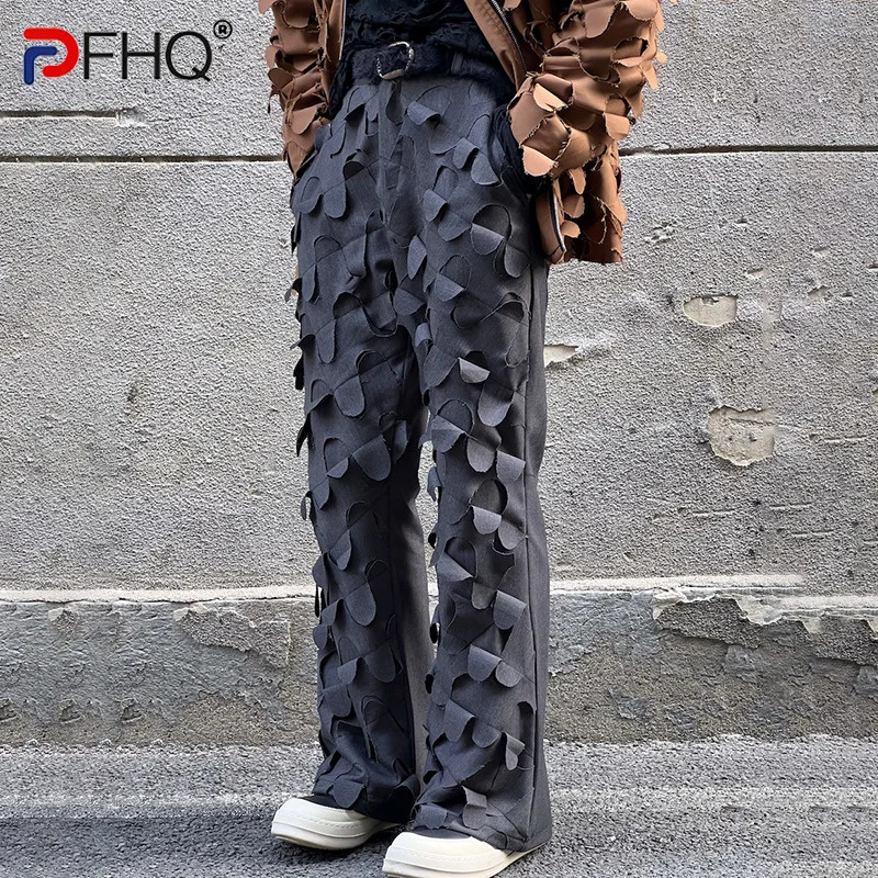 

PFHQ Straight Tube Personality Bell-bottoms Vintage Versati Men's Casual Trousers 2023 Spring Elegant Wornout Patched Male Pants