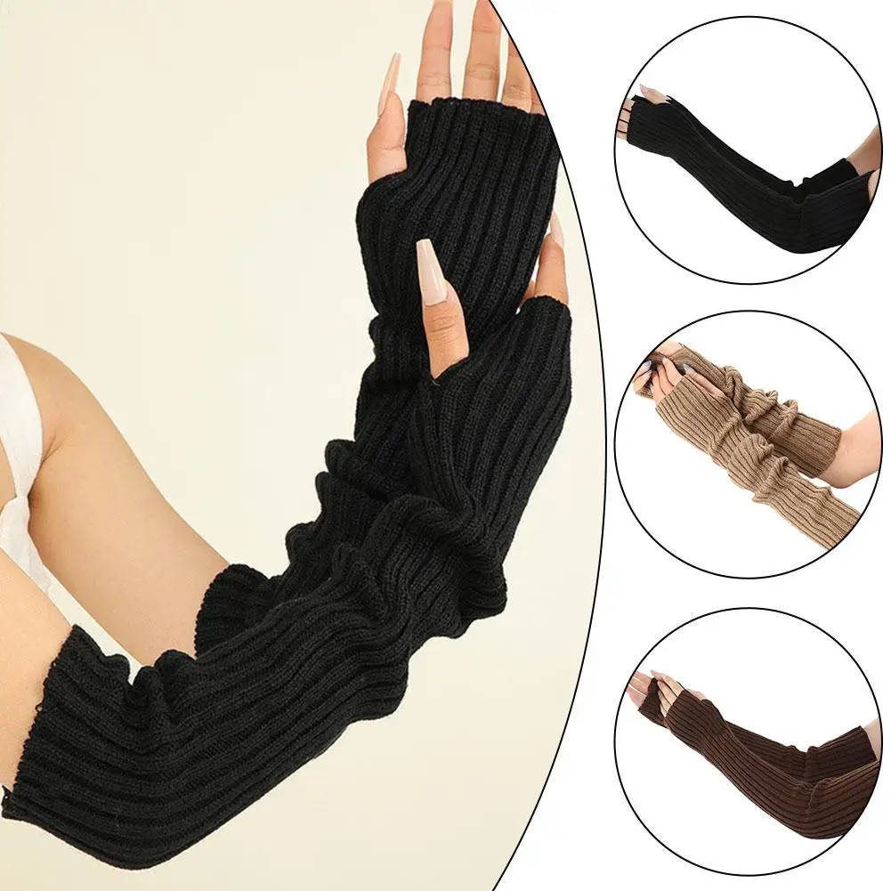 

Long Fingerless Gloves Women Mitten Winter Arm Warmer Gothic Casual Sleeve Clothes Punk Fashion Girls Knitted Arm Gloves So H1R4