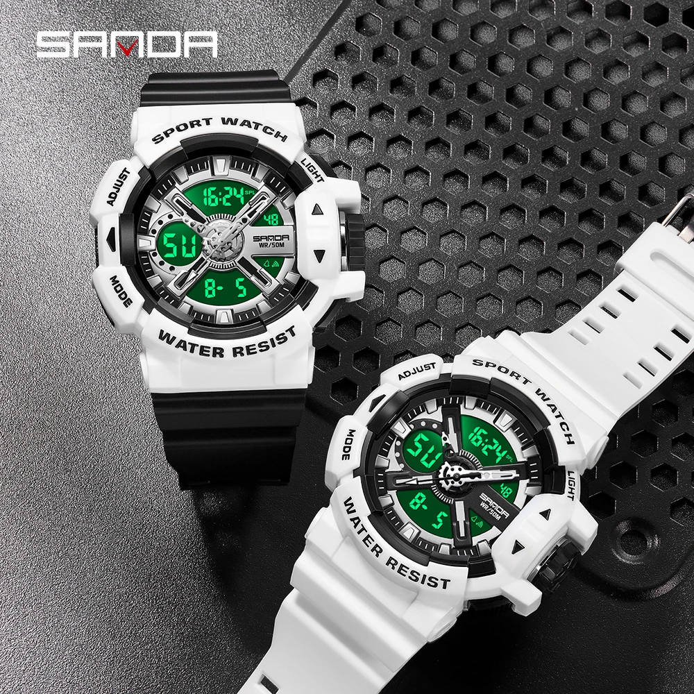 

SANDA 3128 New Men's Watches Dual Display Sports Military 50M Waterproof Digital Watch Quartz Wristwatch Clock Relogio Masculino