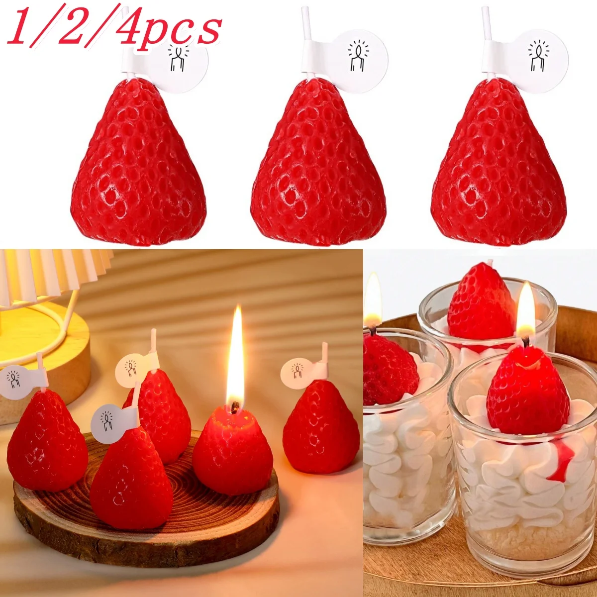 1/2/4Pcs Strawberry Shape Candle Aromatherapy Wax Scented Handmade Candle for Birthday Wedding Party Gift New Year Home Decor 1/2/4Pcs Strawberry Shape Candle Aromatherapy Wax Scented Handmade Candle for Birthday Wedding Party Gift New Year Home Decor