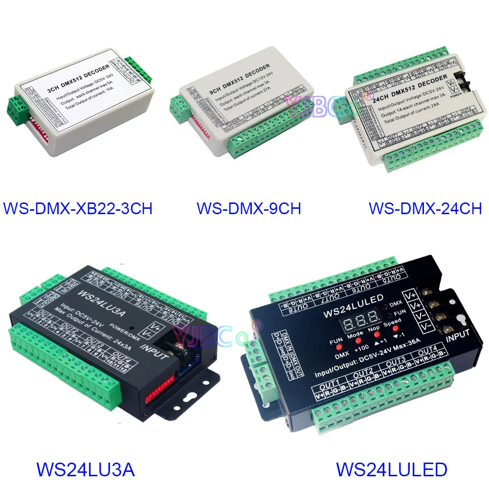 

Стандартный анодный декодер DMX512 5 В, 12 В, 24 В, 3 канала, 9 каналов, 24 канала, контроллер DMX, RGB, RGBW для фотоленты, лампы, фотолампы, ленты