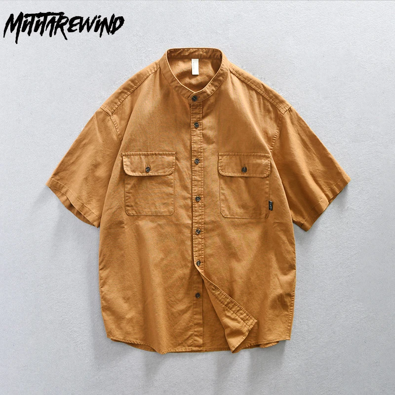 Рубашка-карго мужская с коротким рукавом, Повседневная Свободная сорочка из хлопка и льна, дышащая Молодежная рубашка карамельной расцветки, лето 
Рубашка-карго мужская с коротким рукавом, Повседневная Свободная сорочка из хлопка и льна, дышащая Молодежная рубашка карамельной расцветки, лето