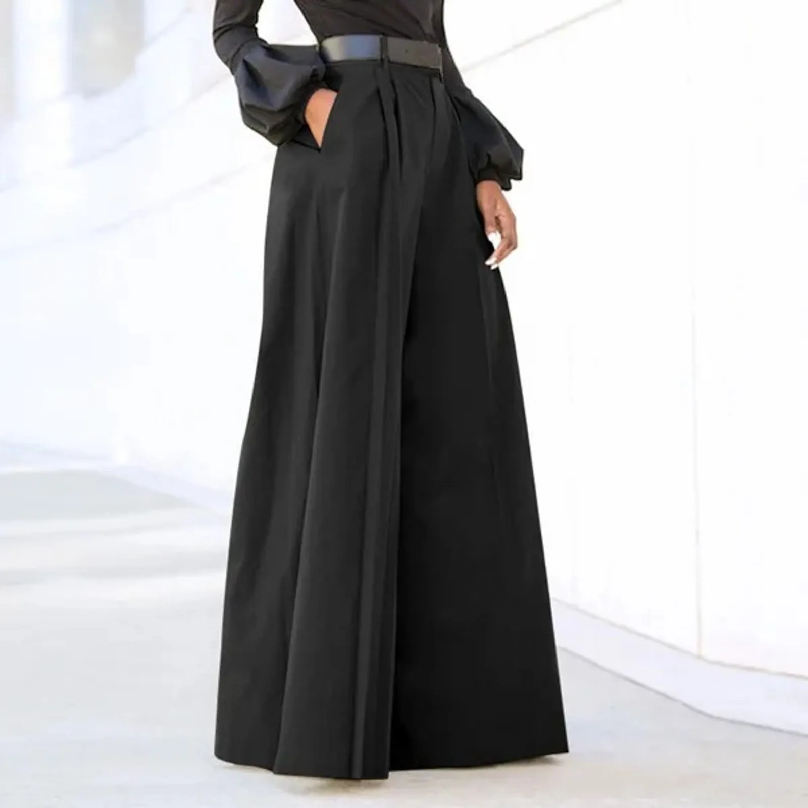 

Women's Temperament Straight Commuter Wide Leg Pants Solid Color High Waist Flared Trousers Fashion Casual Party Versatile Pants