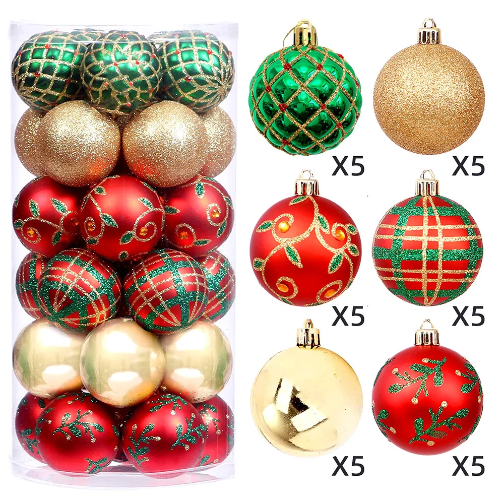 

2023 Hot Style Bucket 6cm Electroplated Special Shaped Painted Plastic Ball Christmas Ball Set Christmas Tree Pendant