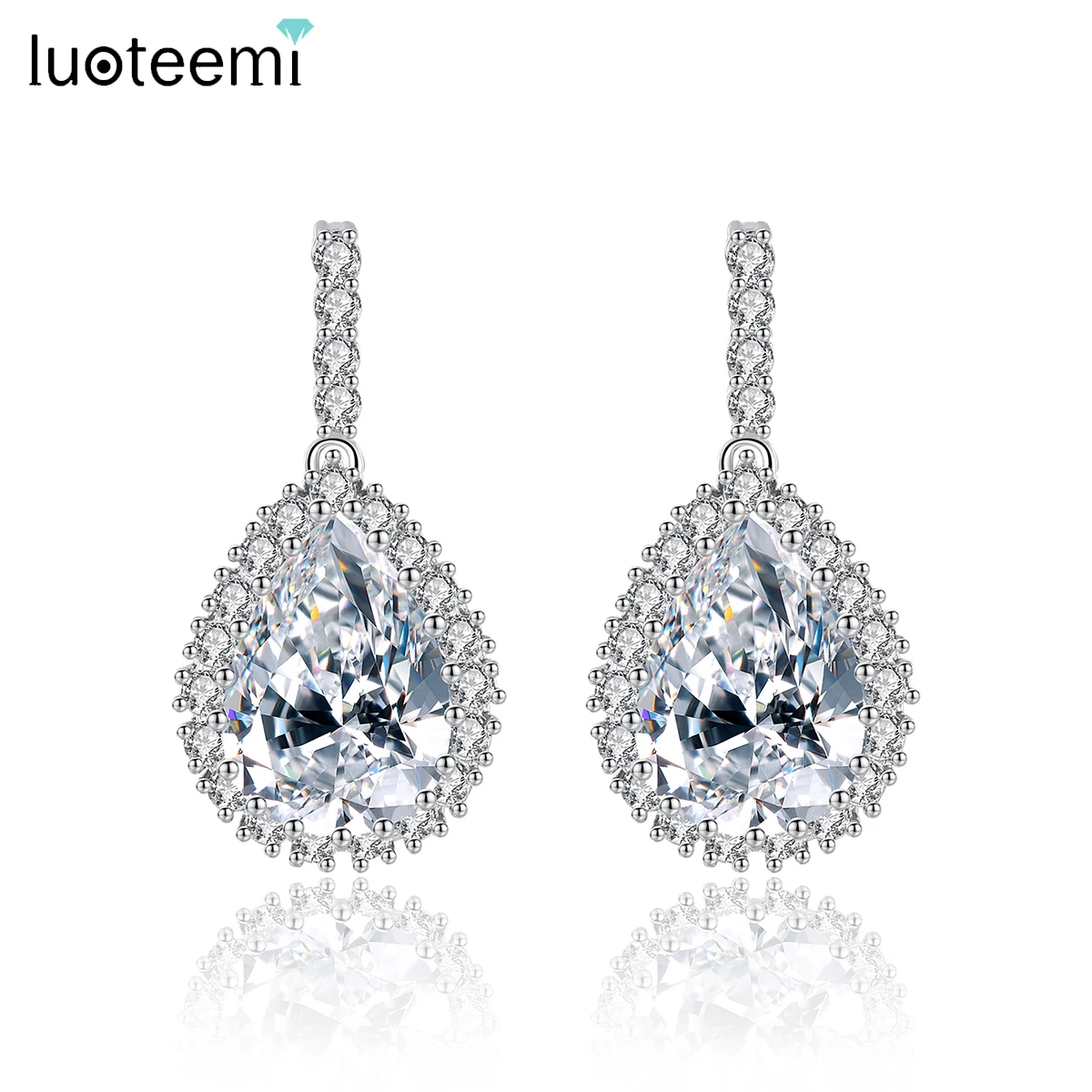 

LUOTEEMI AAA Cubic Zirconia Classic Big Waterdrop Crystal Earrings Tiny Multiple CZ Luxury Bridal Wedding Engagement Accessories