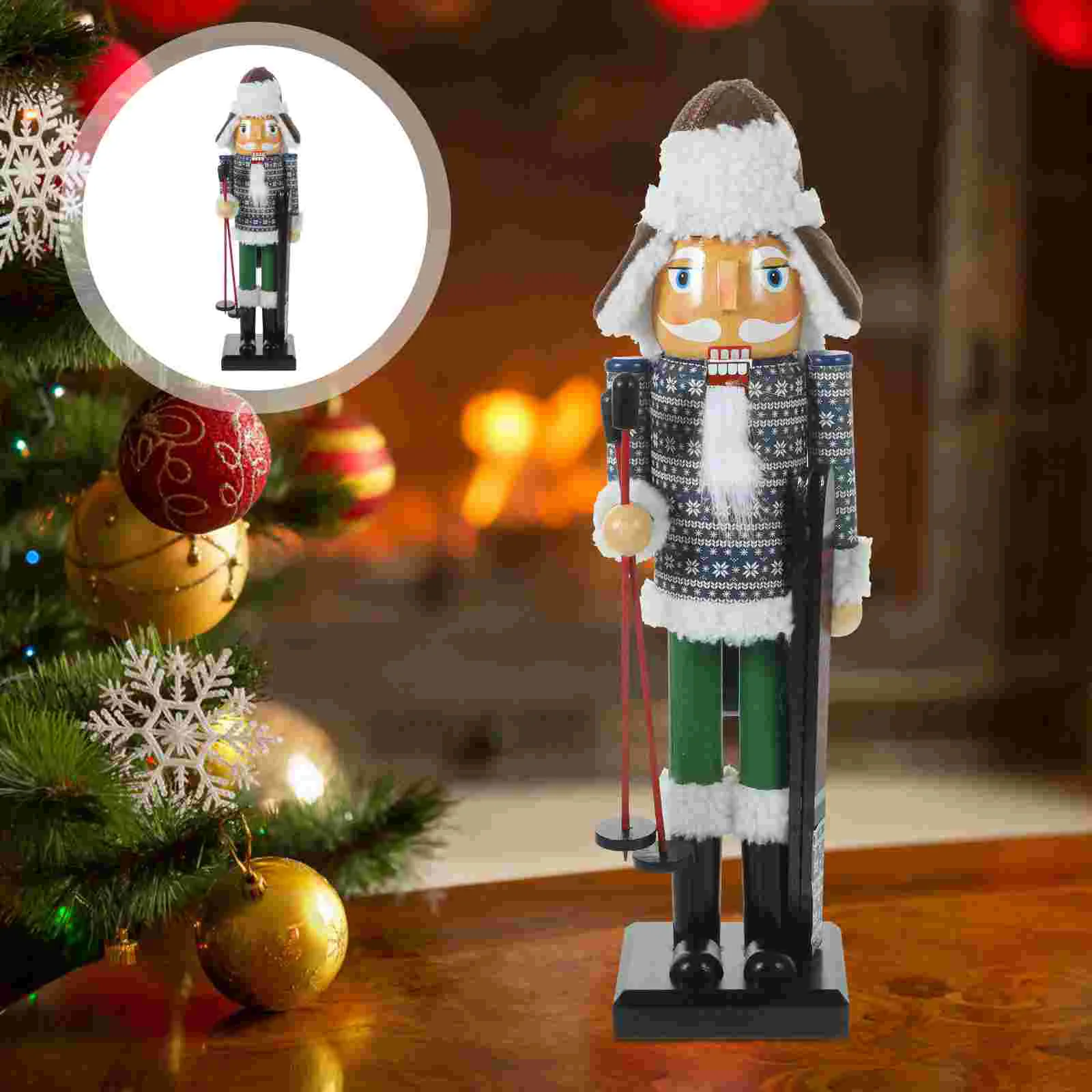 

36cm Christmas Nutcracker Figure Desktop Nutcracker Skier Soldier Statue Holiday Decor Table Ornaments Figurine Party Decoration