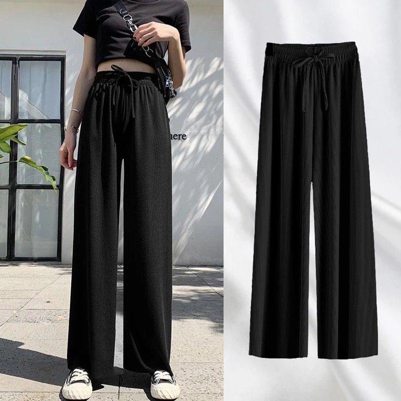 Women Pants 2023 New Spring Summer Ice Silk Wide Leg Pants High Waist Casual Female Slim Loose Straight Black Trousers
Women Pants 2023 New Spring Summer Ice Silk Wide Leg Pants High Waist Casual Female Slim Loose Straight Black Trousers