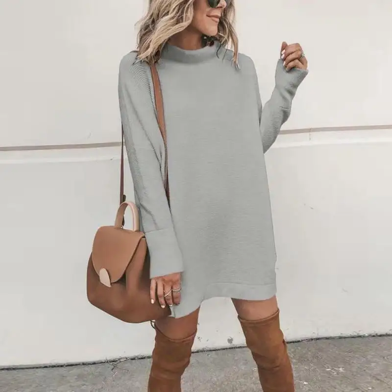 

Fashion Cowl Neck Tunic Soft Long Sleeve Sweater Dress Solid Color Mock Neck Long Sweaters for Women Winter Knit Pullover