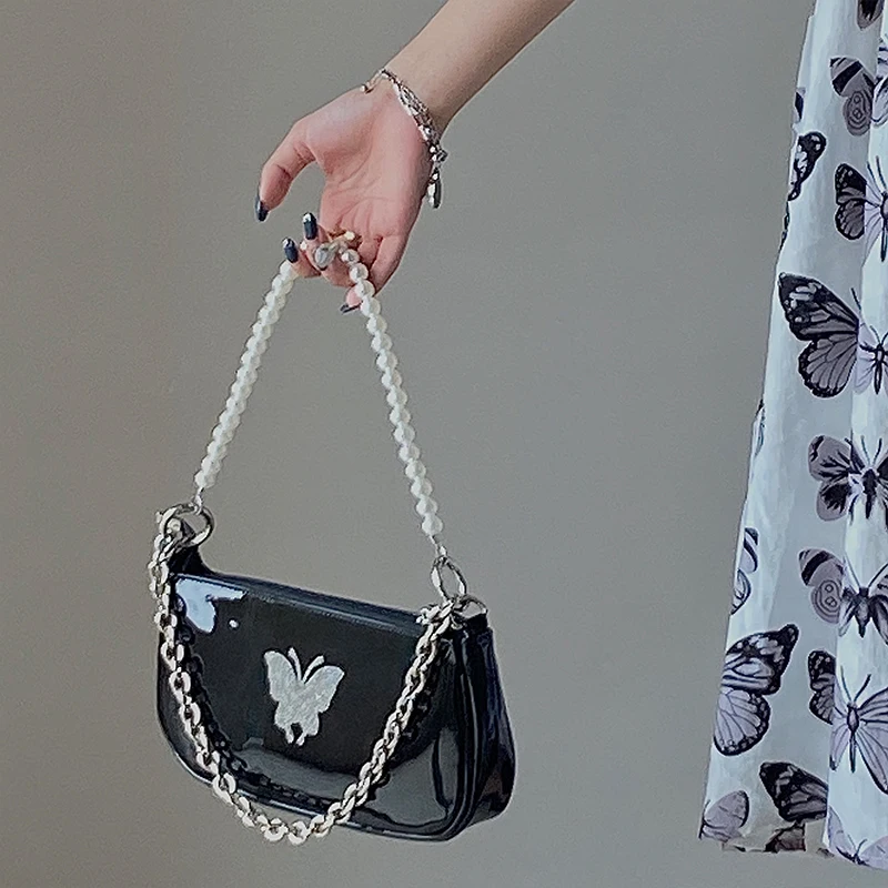 Patent Leather Women Shoulder Bag Fashion Ladies Underarm Handbags Pearl Chain Female Underarm Bag Purse Crossbody Bag
Patent Leather Women Shoulder Bag Fashion Ladies Underarm Handbags Pearl Chain Female Underarm Bag Purse Crossbody Bag