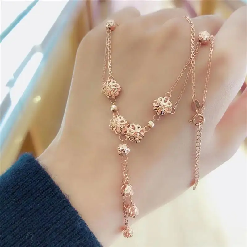 

585 Purple Gold Tassel Cutout Flower Choker Necklace Beautifully Plated in 14k Rose Gold Chains Luxury Engagement Dinner Jewelry