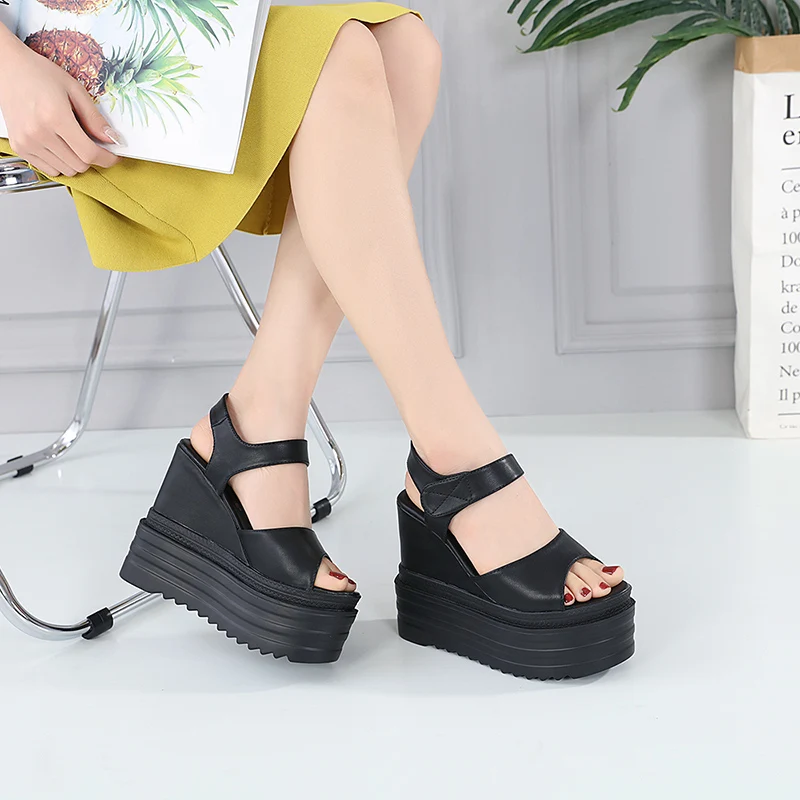 

14CM Fashion High Heeled Sandals Women Summer Rome Style Open Toe Platform Shoes Ankle Strap Rubber Ladies Office Footwear