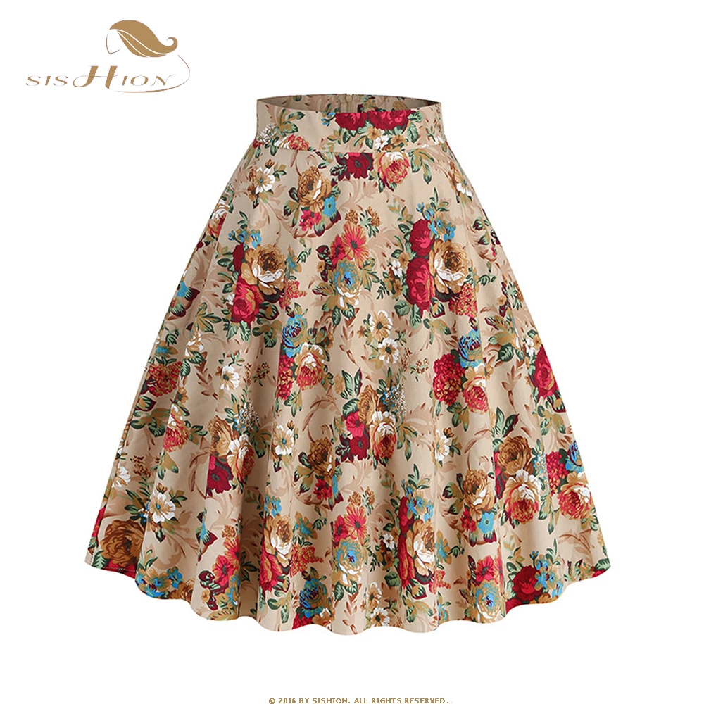 

Женская винтажная плиссированная юбка миди SISHION, элегантная трапециевидная юбка в стиле ретро 50-х годов с высокой талией и цветочным принтом в стиле рокабилли, VD4071