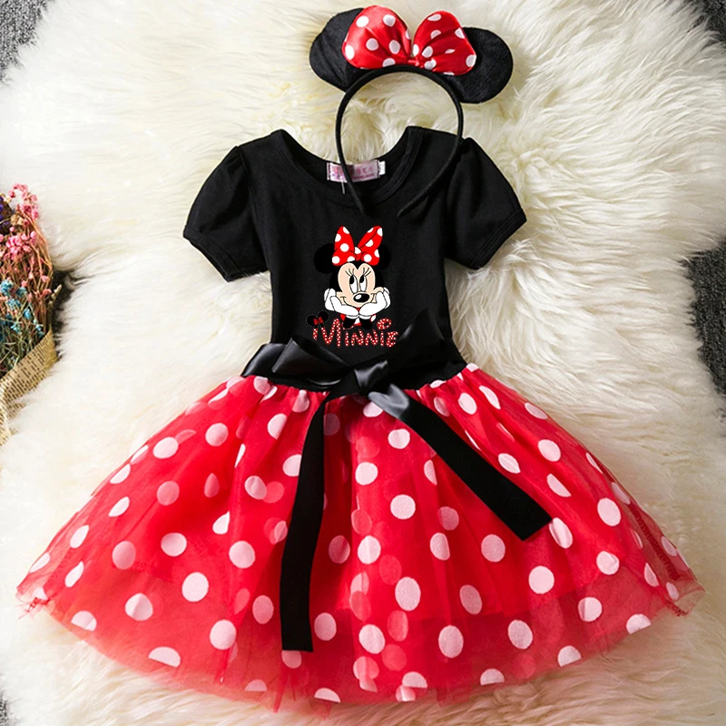 

Cartoon Mickey Minnie Mouse Kids Short Sleeve Polka Dot Princess Dress 1-6Y Party Baby Girls Clothes Cosplay Costumes