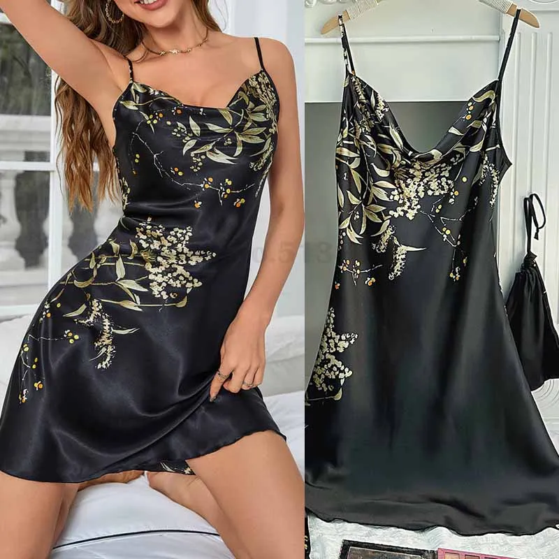 

2024 New Dress Sleepwear Loose Casual Home Wear Summer Suspender Nightdress Sexy Cherry Print Sling Nightwear Lingerie Nightgown