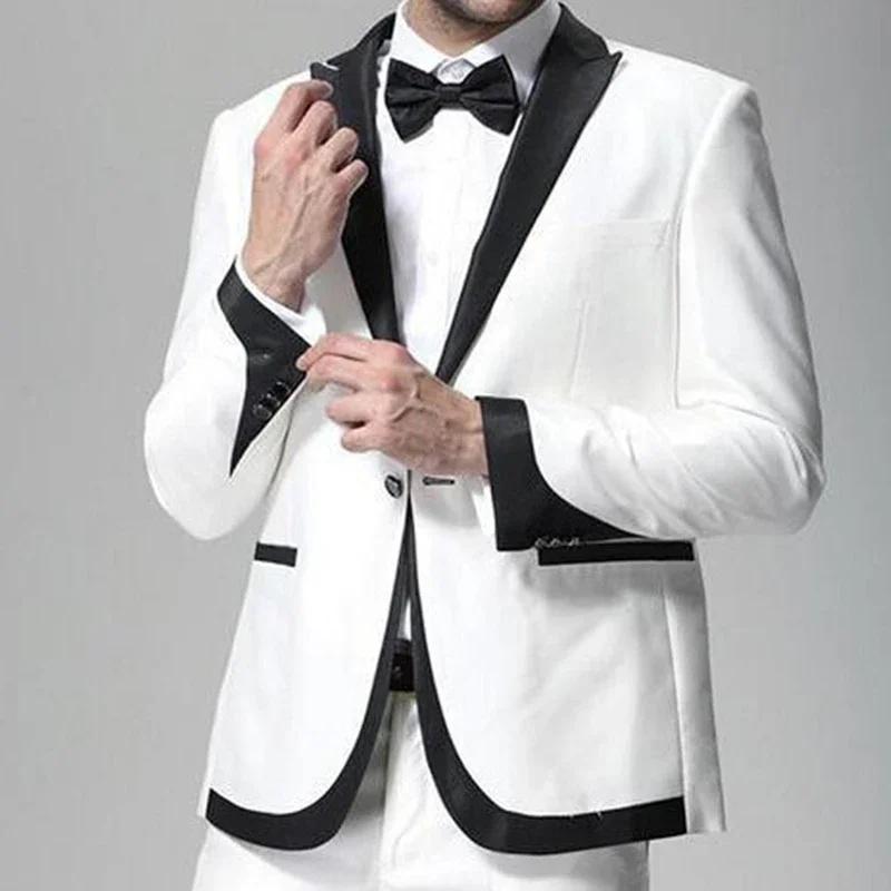 

2024 Fashion White Formal Wedding Men Suits Groom Tuxedo Prom Slim Fit Blazers High Quality Custom 2 Piece Set Costume Homme