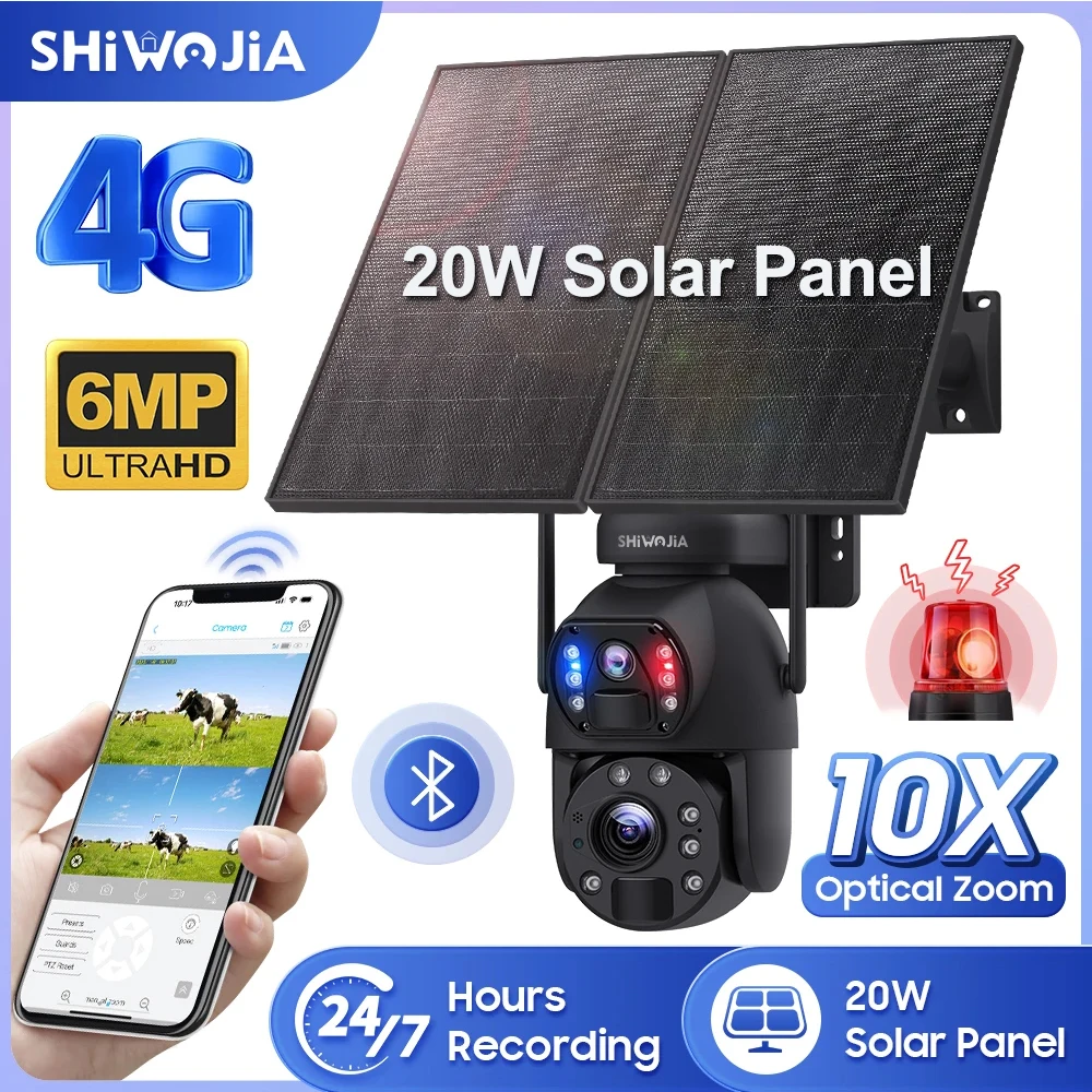 SHIWOJIA 10X ZOOM 6MP 4G Solar Security Camera with 20W Solar Panel 20000mAh Battery Outdoor WIFI Solar Powered Surveillance Cam
SHIWOJIA 10X ZOOM 6MP 4G Solar Security Camera with 20W Solar Panel 20000mAh Battery Outdoor WIFI Solar Powered Surveillance Cam