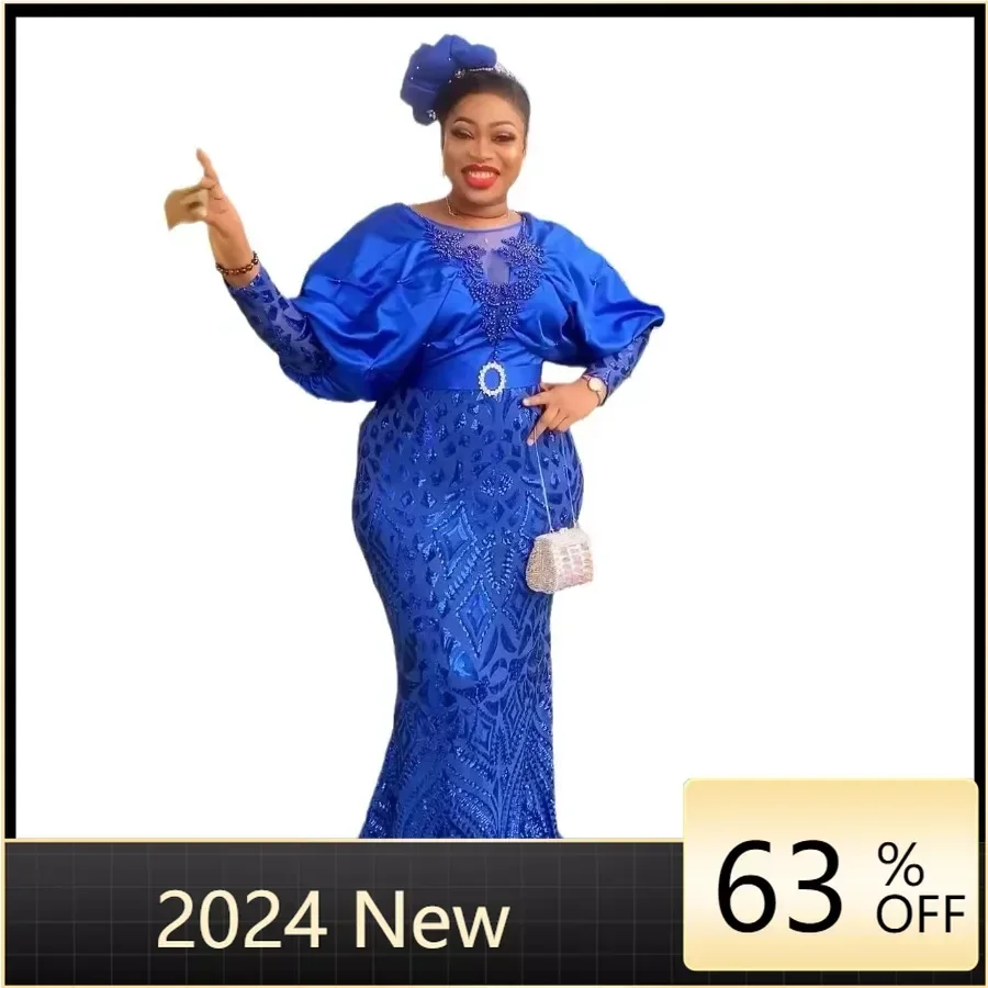 

2024 Plus Size African Party Dresses for Women Dashiki Ankara Sequin Wedding Evening Gown Bodycon Maxi Long Dress Africa Clothes