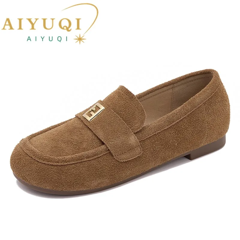 

AIYUQI Beanie Shoes Female Genuine Leather 2024 Spring New Flat Slip-on Flat Female Loafers Shoes Suede Casual Shoes Ladies