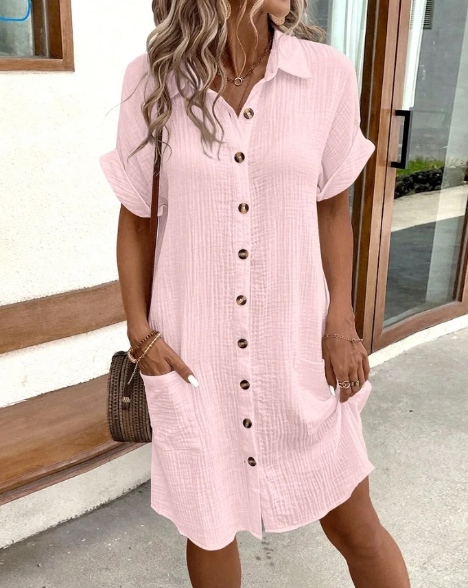 

New Fashion 2024 Summer Casual Buttoned Pocket Design Casual Shirt Dress Sexy Elegant Dresses for Women Female Clothing Outfits