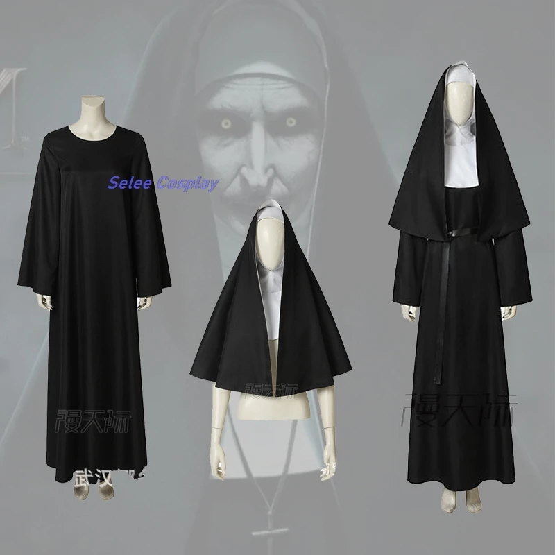 

2024 New Nun Scary Cosplay Costume Party Fancy Carnaval Clothes The Women Horror Movie Nun Halloween Conjuring Ghost Black Suit