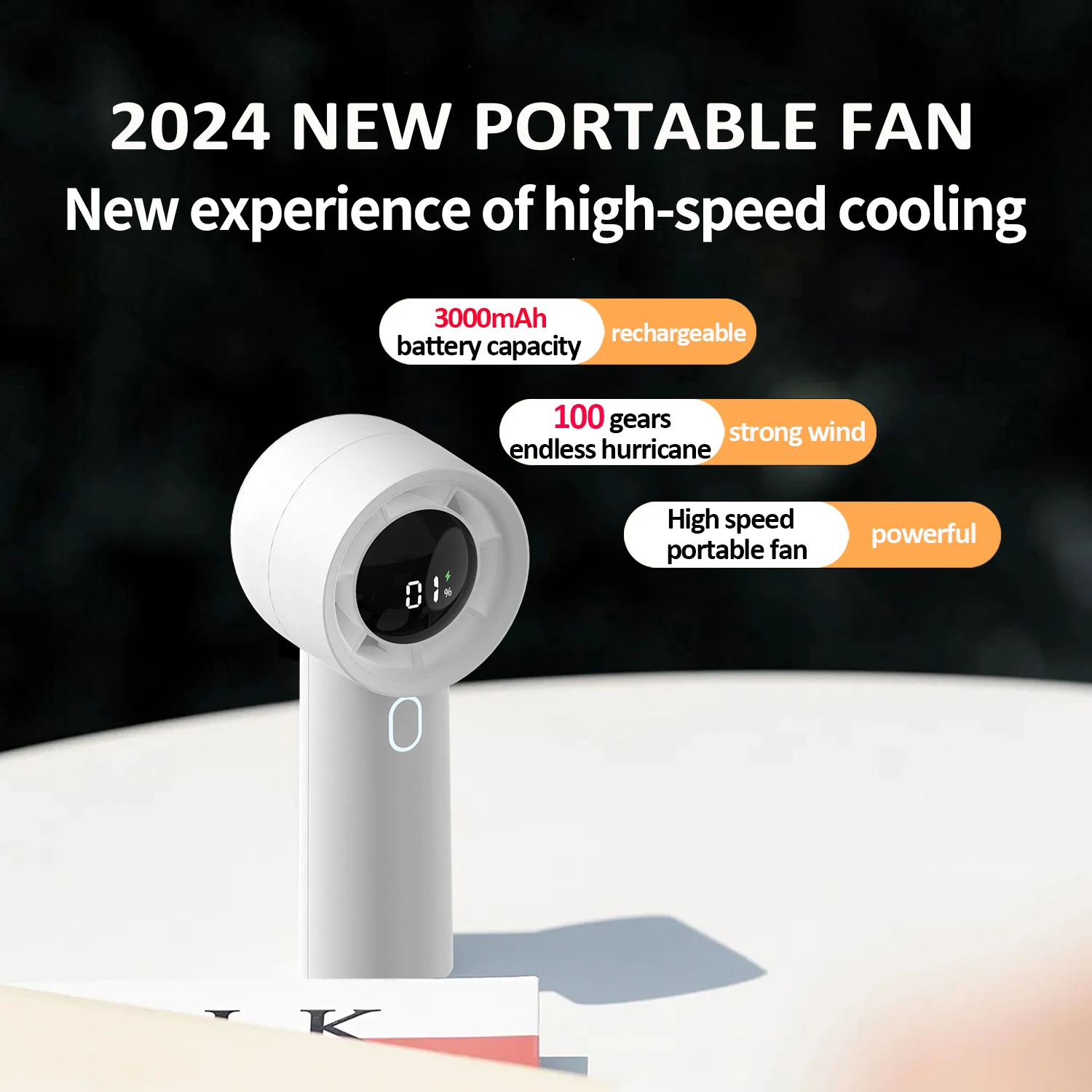 

New 3000mAh 100 Gears High Speed Hand Held Fan Cooler Portable Air Conditioner Portable Fan Rechargeable Mini Air Conditioner