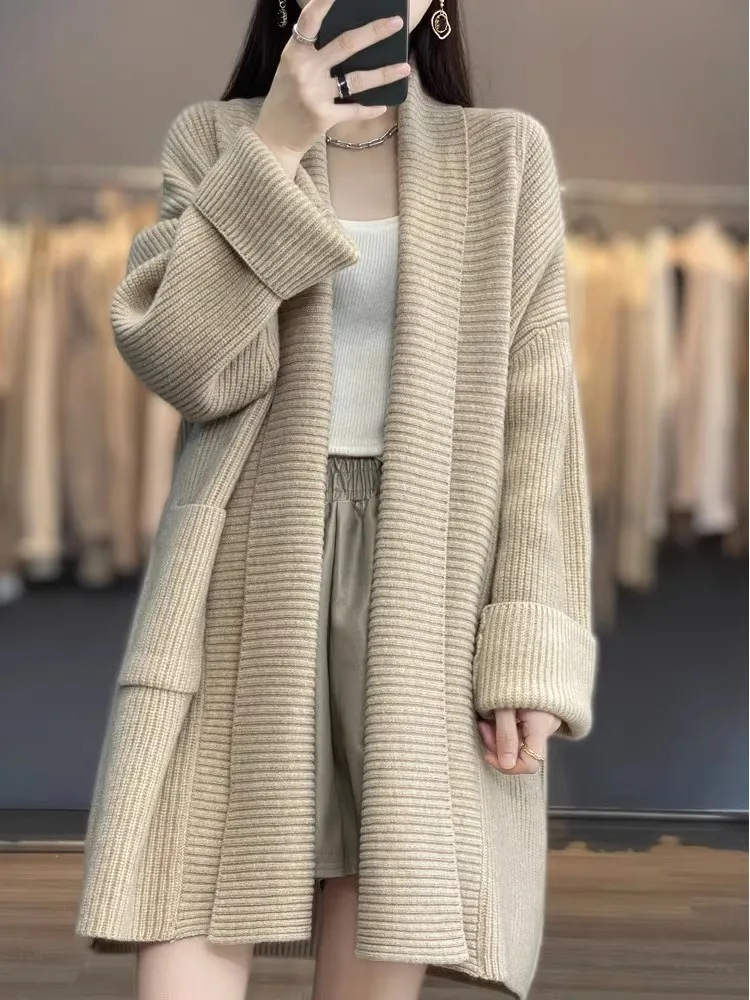 2023 Fashion Women Autumn Winter Long Sweater Overcoats Female Loose Cardigan Coats Ladies Solid Color Knitted Jackets W537 
2023 Fashion Women Autumn Winter Long Sweater Overcoats Female Loose Cardigan Coats Ladies Solid Color Knitted Jackets W537