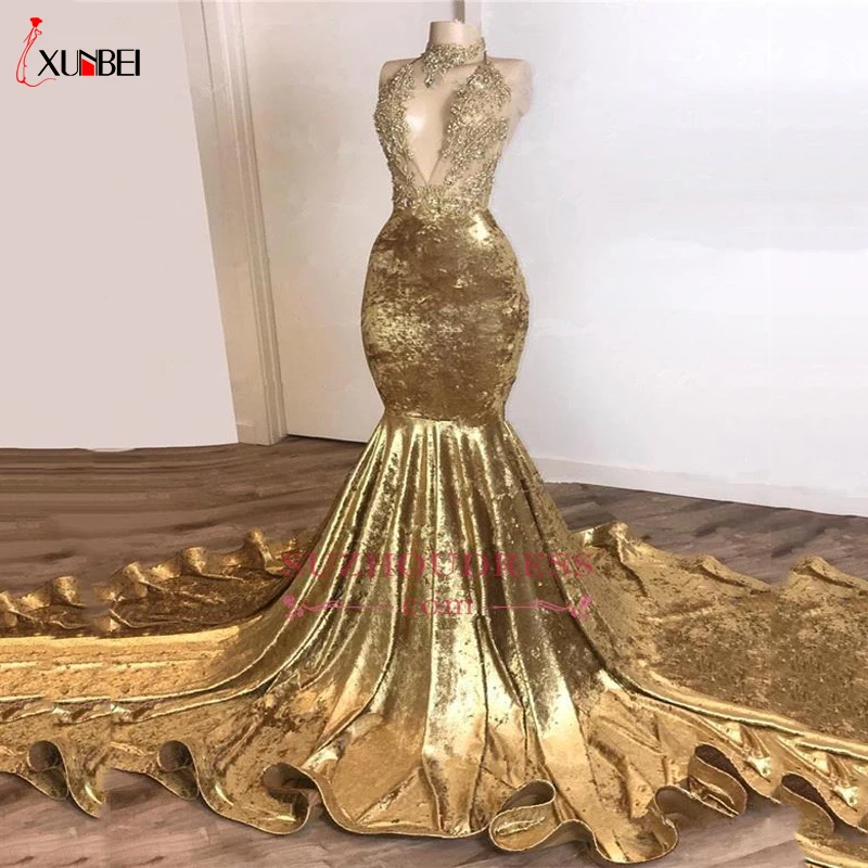 African Gold Mermaid Evening Dresses V Neck Black Girls Evening Dress Long Sweep Train Arabic Dubai Gowns Custom Made
African Gold Mermaid Evening Dresses V Neck Black Girls Evening Dress Long Sweep Train Arabic Dubai Gowns Custom Made