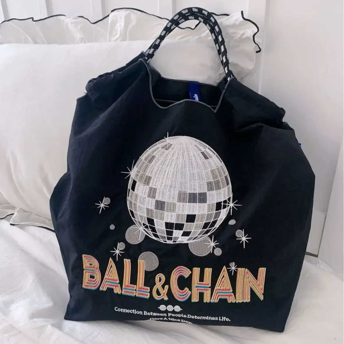 

Disco Ball Embroidery Eco Bags Large Nylon Designer Bag Handbags Rope Handle Shoulder Bag Eco-friendly Shopper Purses Tote Hobo