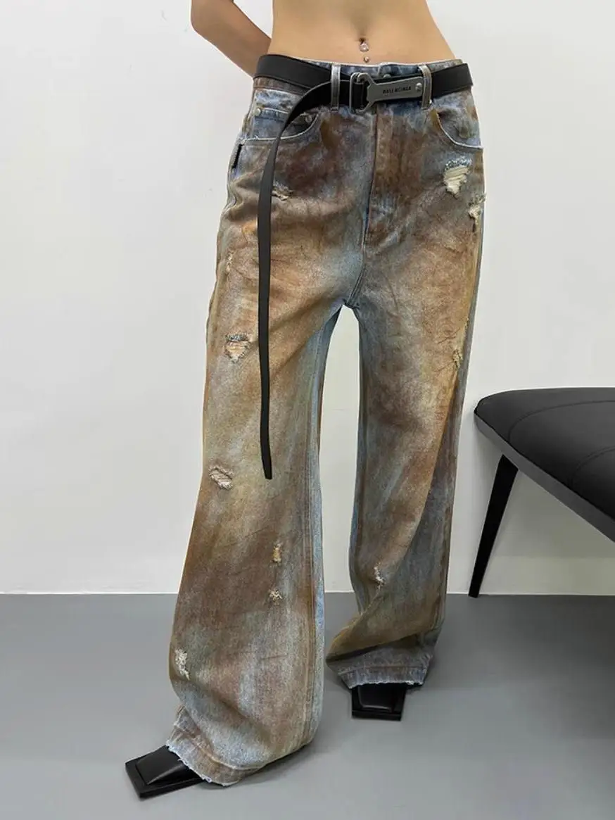 American style washed distressed DirtyFit tattered loose straight-leg hand-painted dyed yellow mud straight-leg wide-leg jeans
American style washed distressed DirtyFit tattered loose straight-leg hand-painted dyed yellow mud straight-leg wide-leg jeans