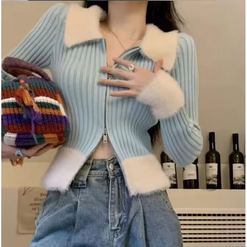 Pink Patchwork Contrast Color Knitted Slim Autumn Winter Cardigan Tops Designed Zip-up Long Sleeve Turn-down Collar Female Top
Pink Patchwork Contrast Color Knitted Slim Autumn Winter Cardigan Tops Designed Zip-up Long Sleeve Turn-down Collar Female Top