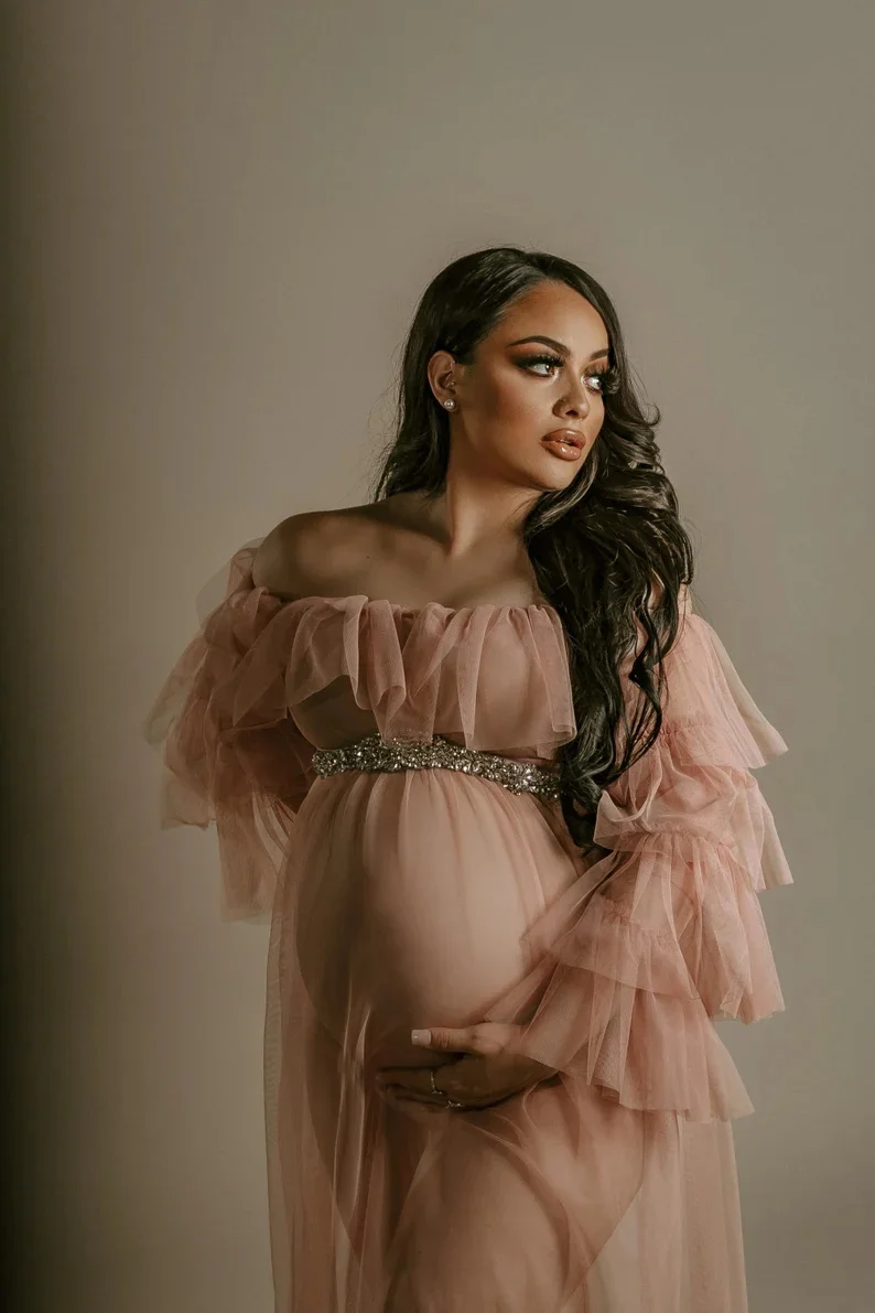 Gentle Pink Tulle Maternity Gown Strapless Ruffles Custom Made For Pregnancy Long Illusion Pregnant Dress Photoshoot Babyshower
Gentle Pink Tulle Maternity Gown Strapless Ruffles Custom Made For Pregnancy Long Illusion Pregnant Dress Photoshoot Babyshower