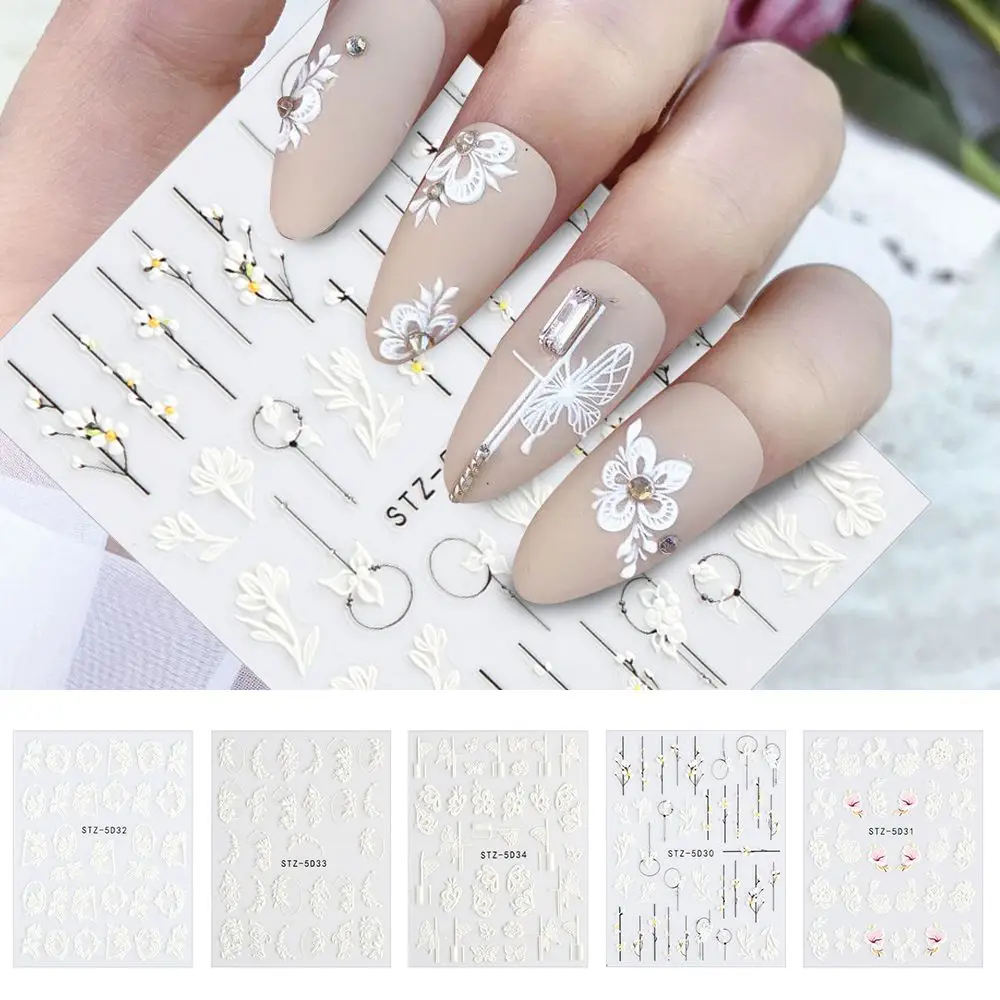 White Flowers Leaves Nail Stickers Embossed Flower Lace Decals For DIY Nail Art Design Self-Adhesive Slider Manicure Decoration
White Flowers Leaves Nail Stickers Embossed Flower Lace Decals For DIY Nail Art Design Self-Adhesive Slider Manicure Decoration