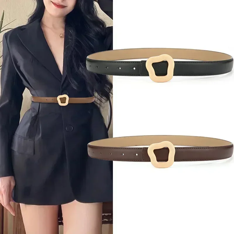 

2024 New Simple Women's Leather Belt Pure Cowhide Belt with Sweater Trench Coat Men's Belt