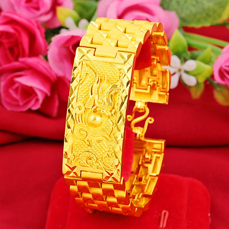 

Alluvial Gold Dragon Bracelet Brass Gold Plated Domineering Dragon Head Imitation Gold Watch Chain Vietnam Placer Gold Alluvial