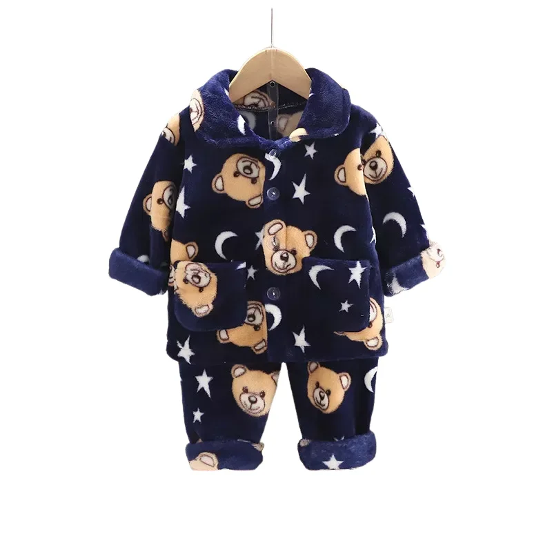 

Winter Pajama Sets Baby Boys Girls Clothes Cotton Thick Flannel Fleece Homewear Children Warm Cartoon Sleepwear Suit Loungewear