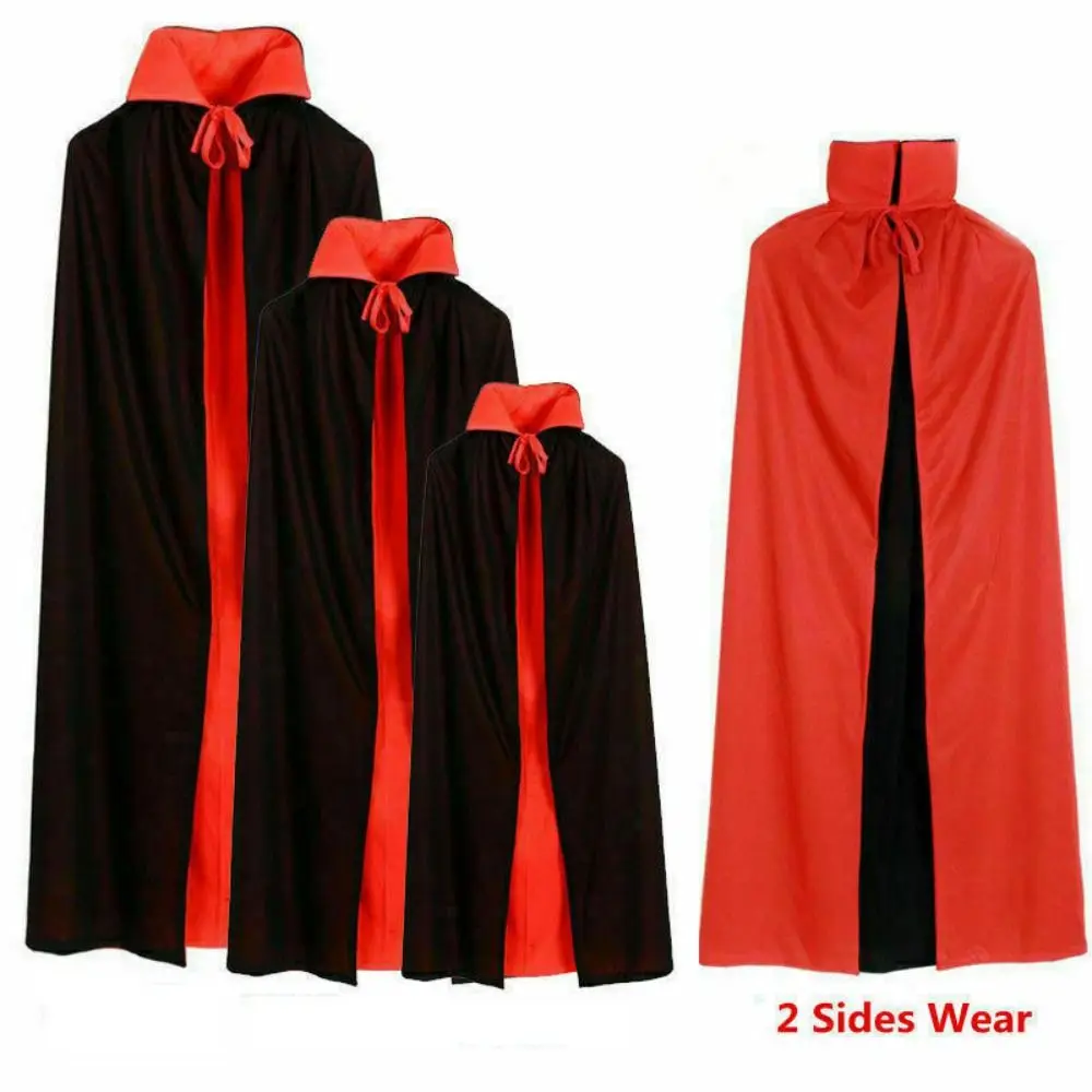 

Fancy Dress Costume Halloween Vampire Cape Worn on Both Sides Makeup Props Pirate Cape Black Red Wizard Hat Devil Hoody Cloak