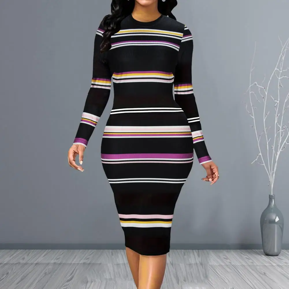 Long Sleeve Hip-hugging Midi Skirt Elegant Striped Midi Dress for Women Slim Fit Long Sleeve Spring Commute Style Round Neck
Long Sleeve Hip-hugging Midi Skirt Elegant Striped Midi Dress for Women Slim Fit Long Sleeve Spring Commute Style Round Neck